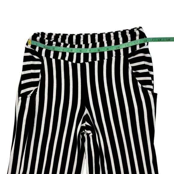 JOSEPH RIBKOFF Black White Vertical Stripe Flare Leg Knit Pants Size 2 Pull On - Picture 5 of 10